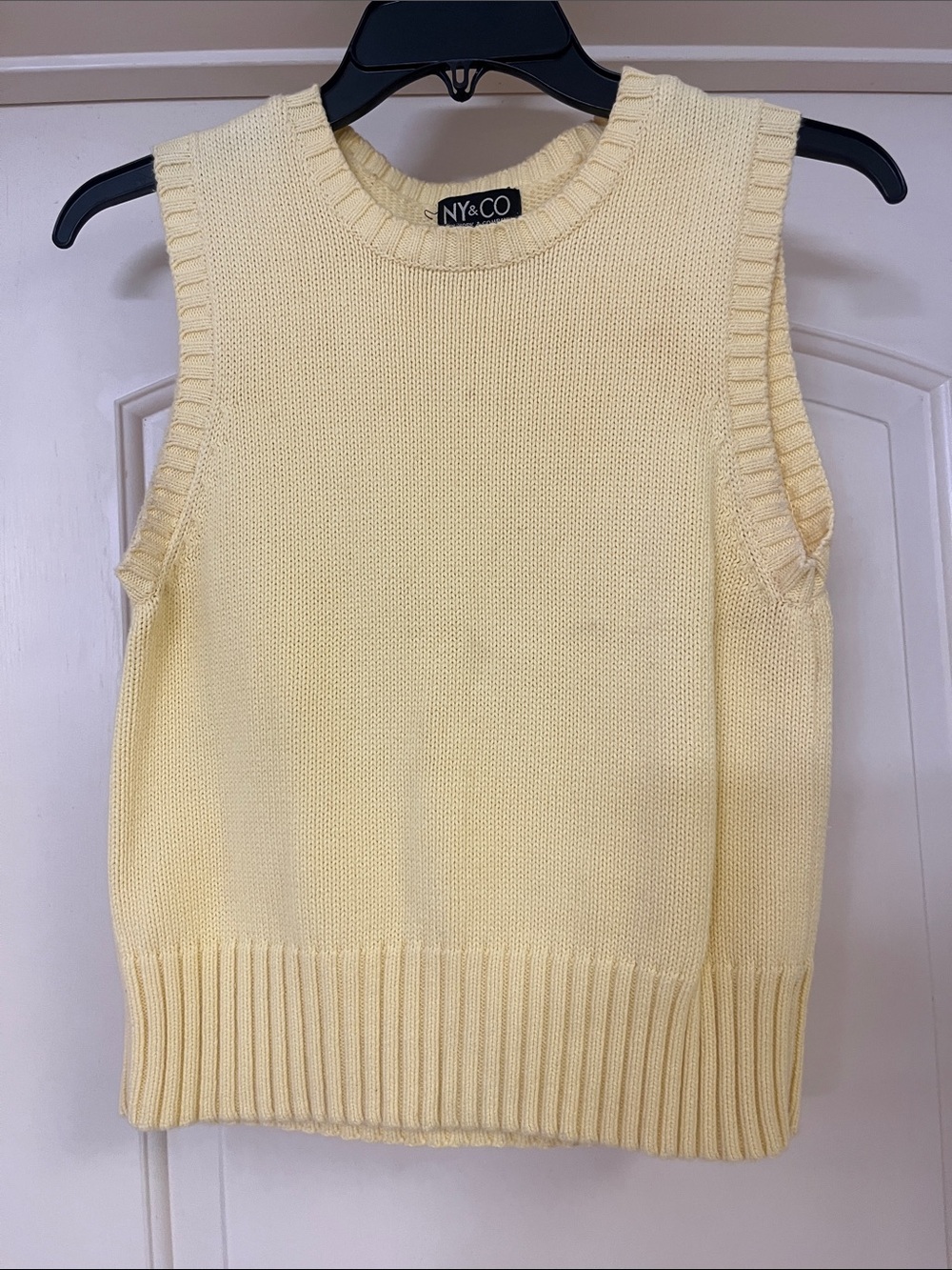 New York & Company Yellow Ribbed Knit Sleeveless Vest